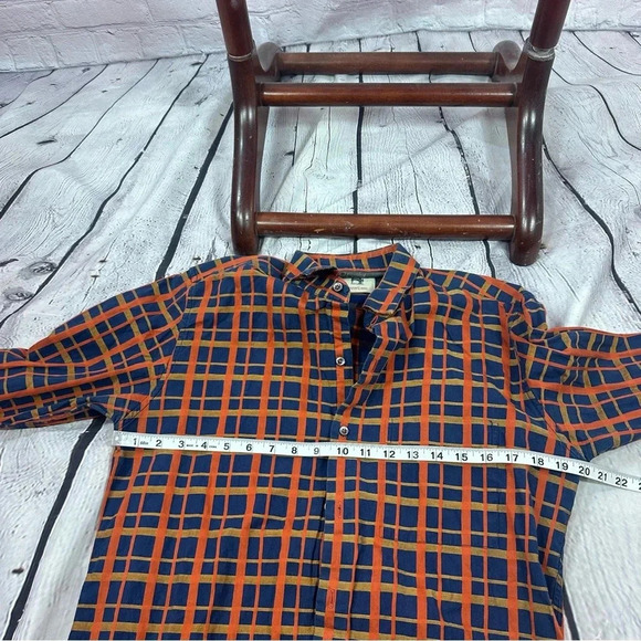 ANAMS MAN hand crafted sleek fit button up Shirt size 40 medium navy orange - Picture 2 of 6